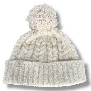 Barefoot Dreams CozyChic Cable Beanie With Pom Pom Ivory White NWT